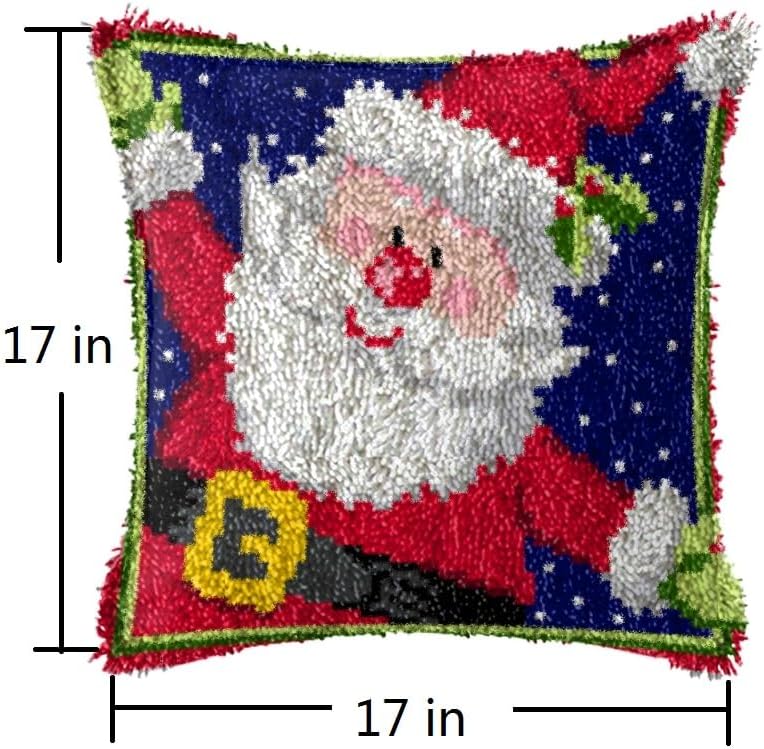 Beyond Your Thoughts Christmas Latch Hook Kits Cute Santa Pillow Cover Pattern Printed Crochet Needlework Crafts for Kids Adults and Beginners Family Decoration 16.5 * 16.5 in BZ747 - Image 2